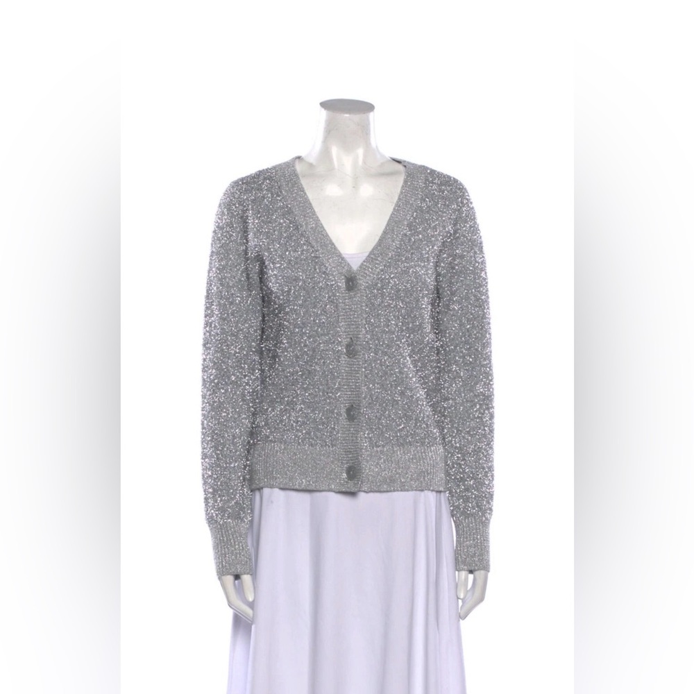 NWT Kate Spade New York Silver Metallic Sweater Cardigan XL